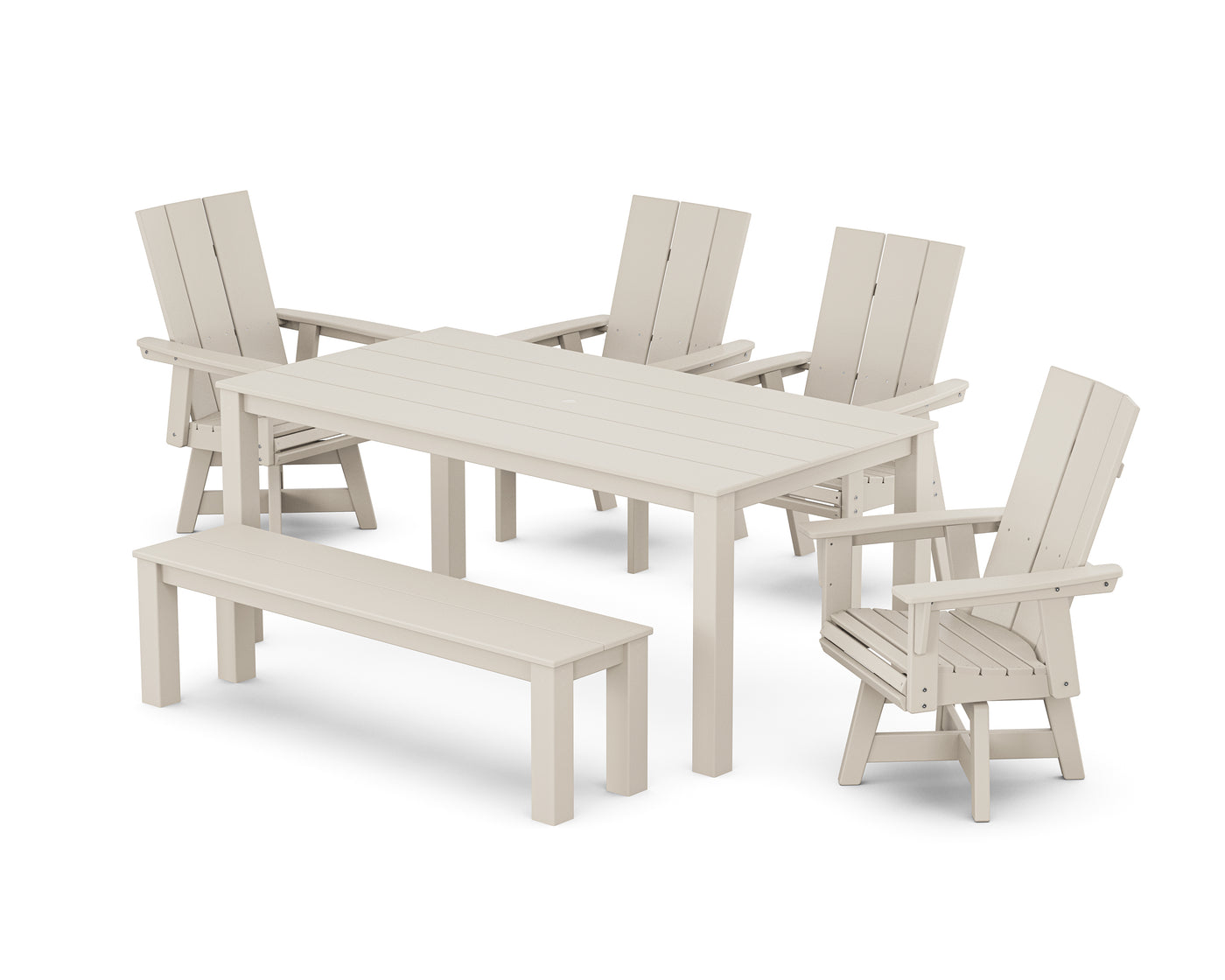 Modern Curveback Adirondack 6-Piece Parsons Swivel Dining Set with Bench