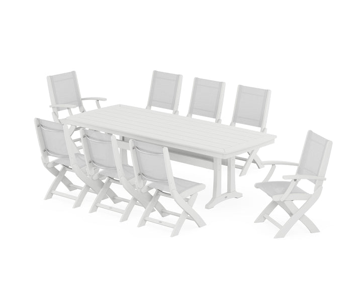 POLYWOOD® Coastal Folding 9-Piece Dining Set with Trestle Legs