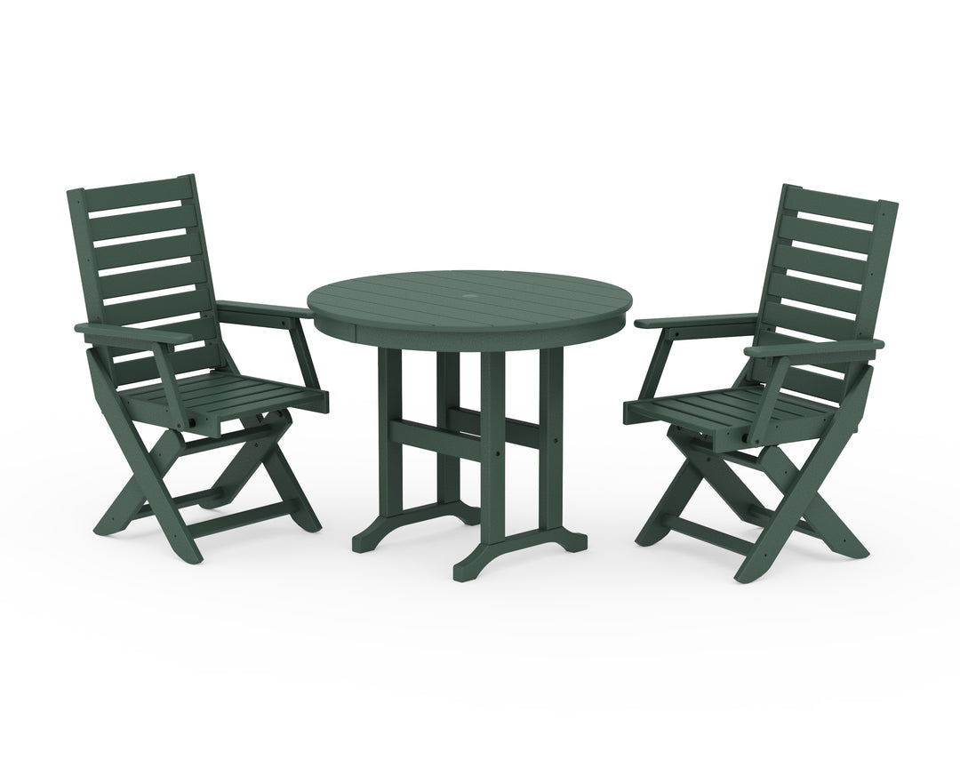 POLYWOOD® Captain Folding Chair 3-Piece Round Dining Set