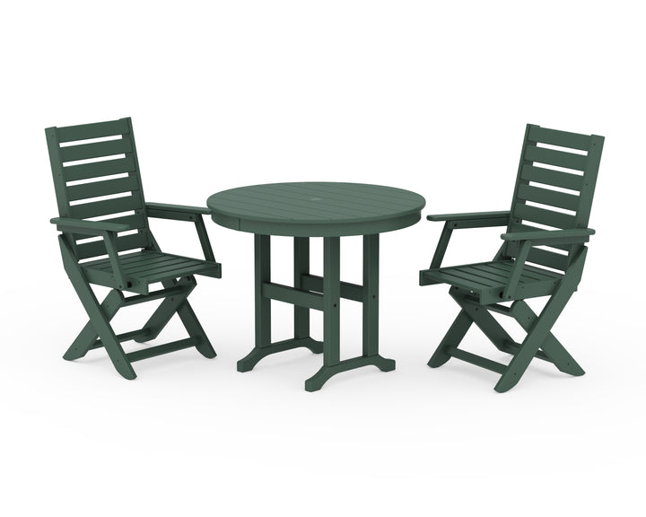 POLYWOOD® Captain Folding Chair 3-Piece Round Dining Set