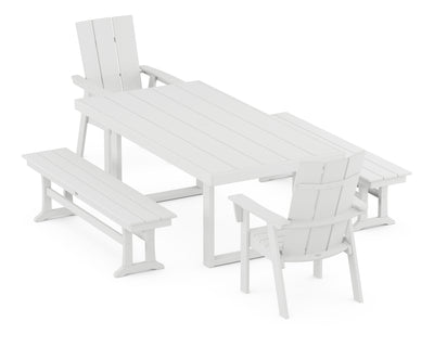 Modern Curveback Adirondack 5-Piece Dining Set with Benches