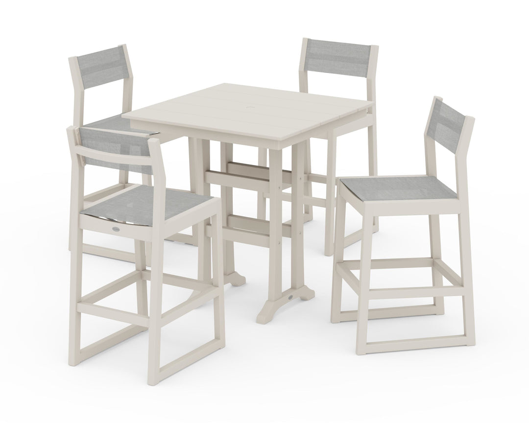 POLYWOOD® EDGE Sling Arm Chair 5-Piece Farmhouse Bar Set with Trestle Legs