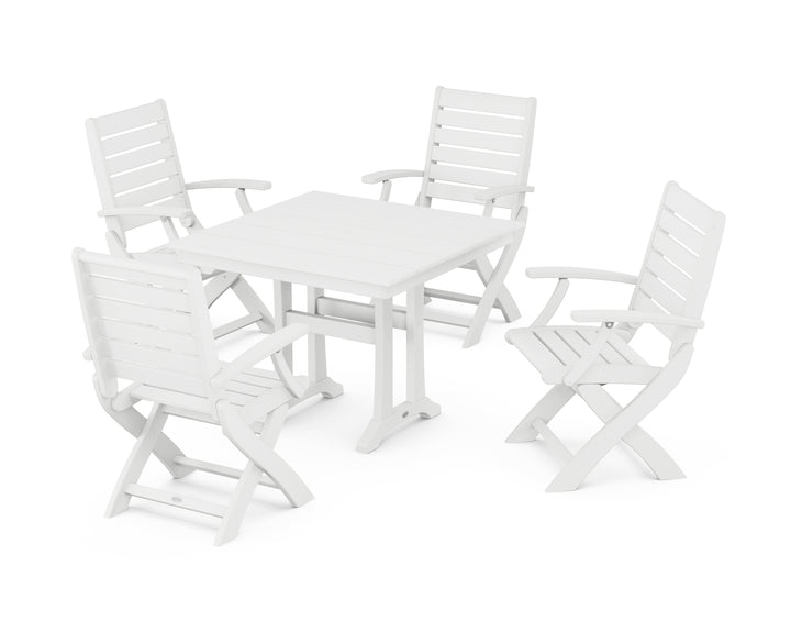 POLYWOOD® Signature Folding Chair 5-Piece Farmhouse Dining Set With Trestle Legs