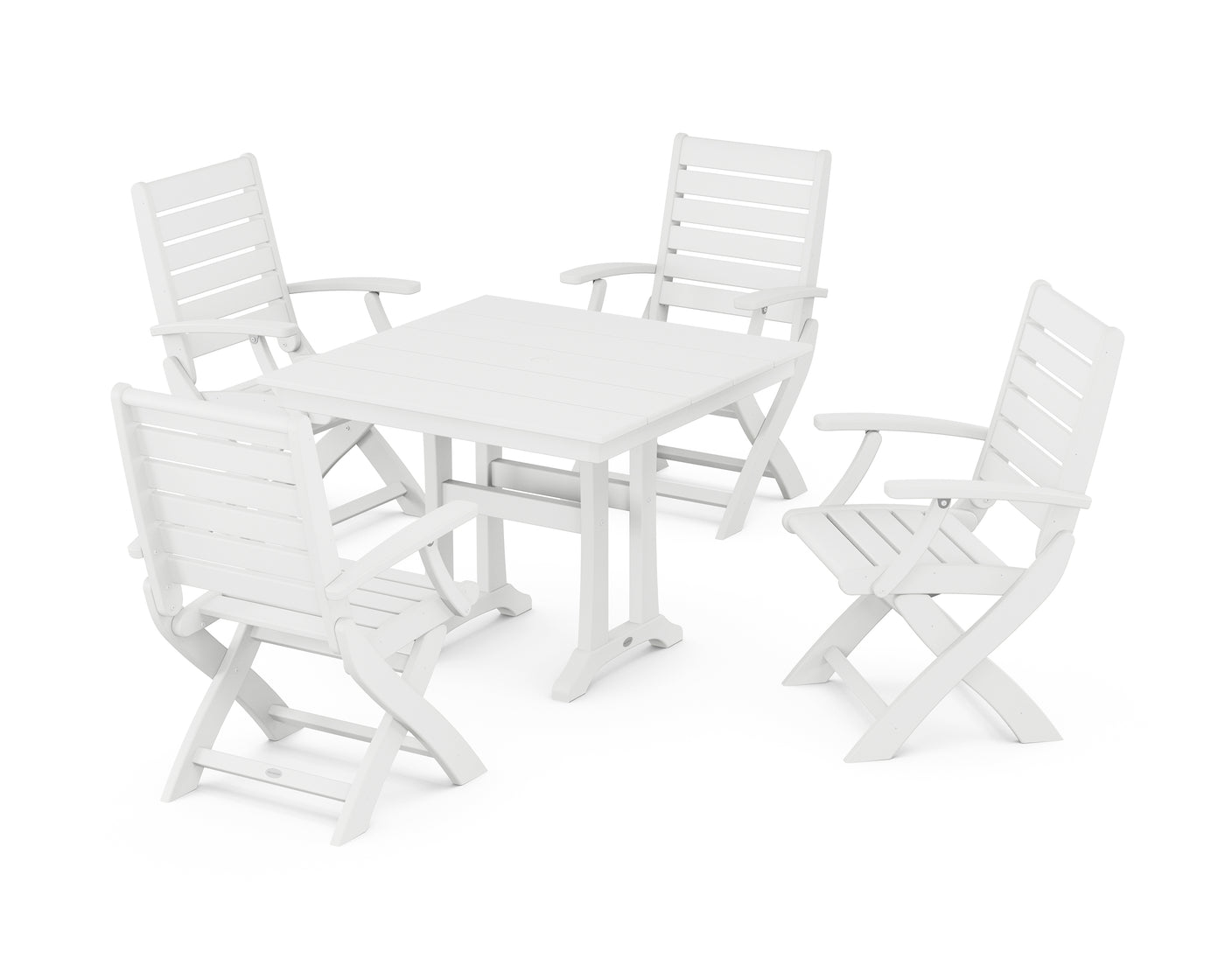 Signature Folding Chair 5-Piece Farmhouse Dining Set With Trestle Legs