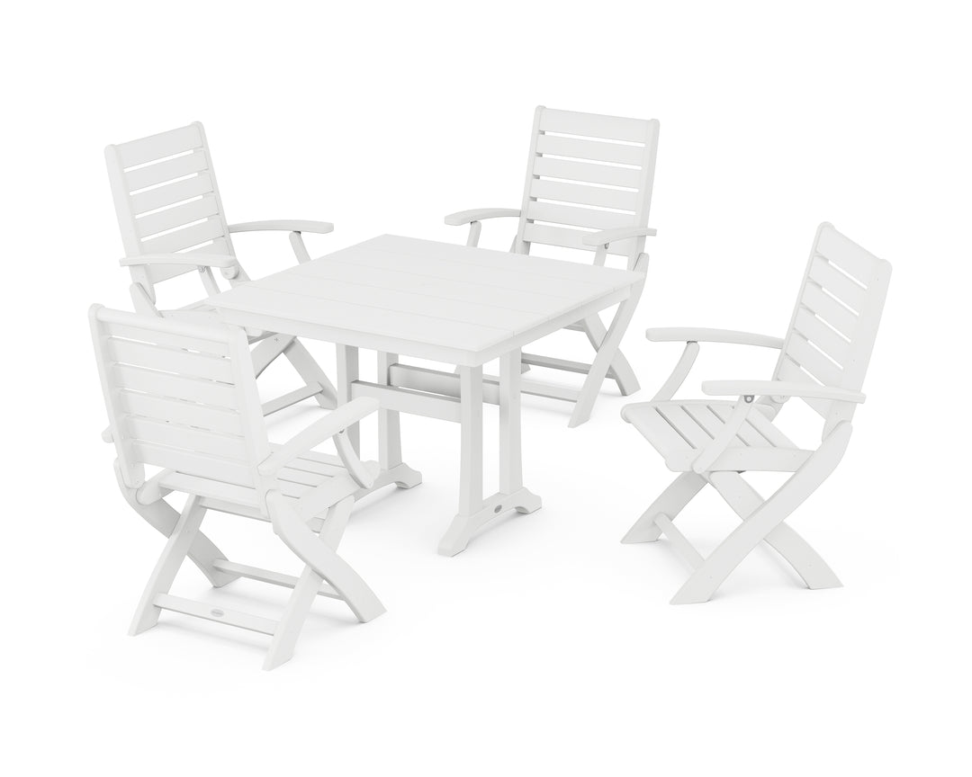 POLYWOOD® Signature Folding Chair 5-Piece Farmhouse Dining Set With Trestle Legs