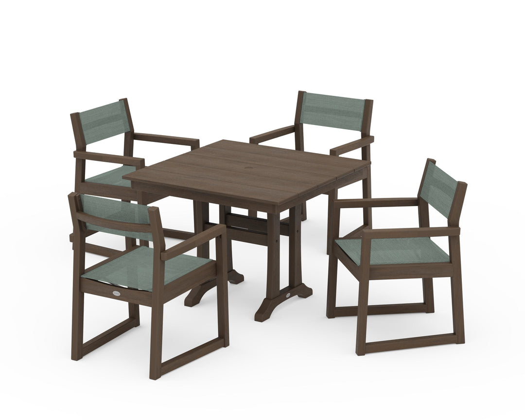 POLYWOOD® EDGE Sling 5-Piece Farmhouse Dining Set with Trestle Legs