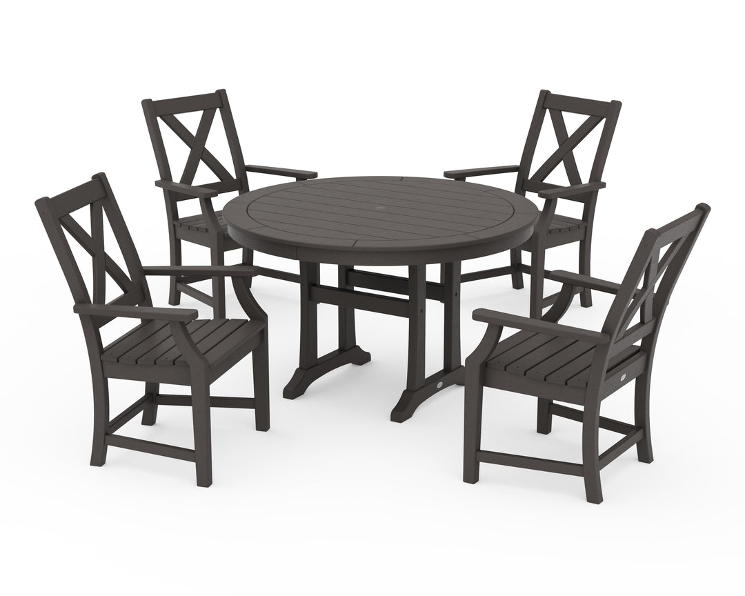 POLYWOOD® Braxton 5-Piece Nautical Trestle Arm Chair Dining Set