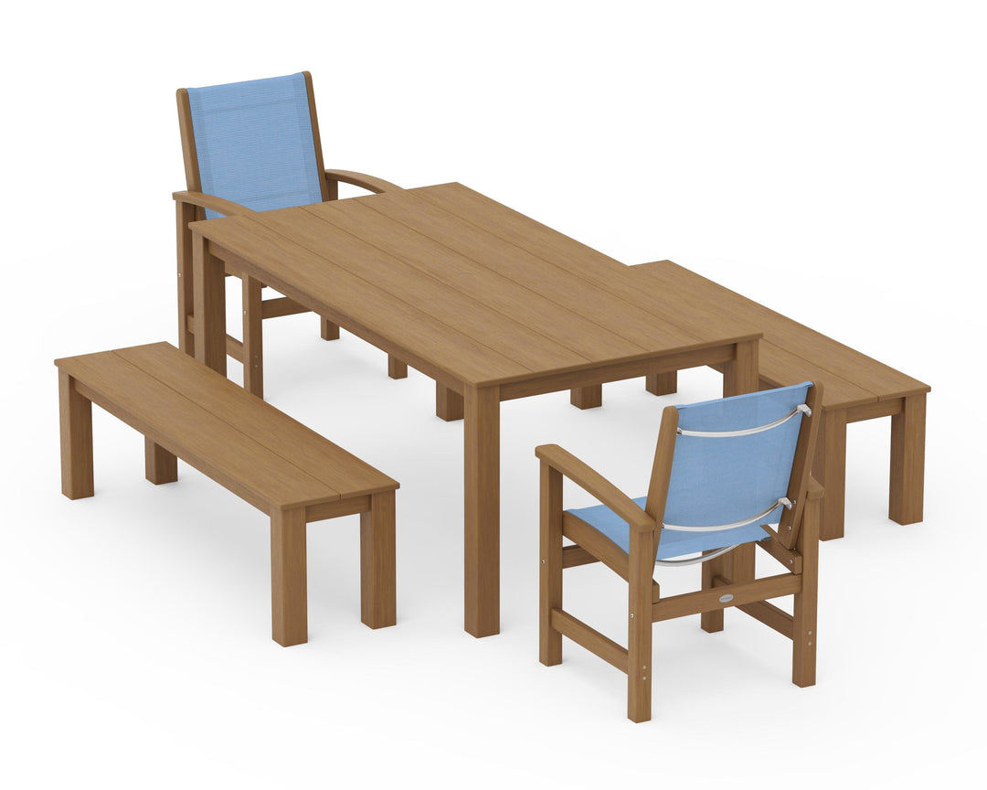 POLYWOOD® Coastal 5-Piece Parsons Dining Set with Benches