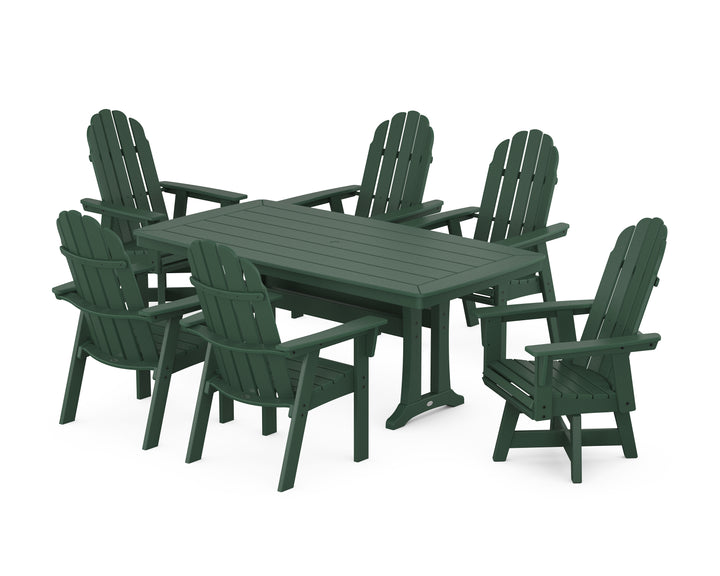 POLYWOOD® Vineyard Curveback Adirondack Swivel Chair 7-Piece Dining Set with Trestle Legs