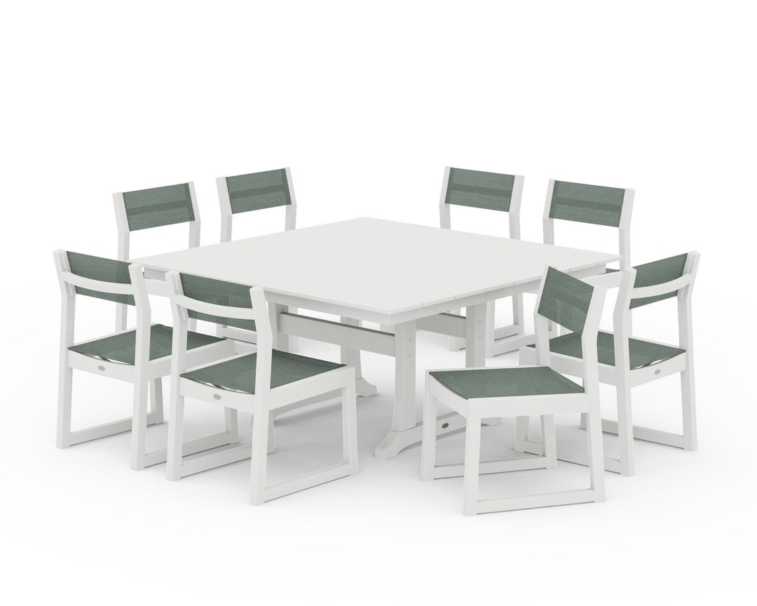 POLYWOOD® EDGE Sling Side Chair 9-Piece Farmhouse Trestle Dining Set