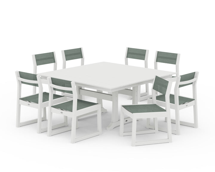 POLYWOOD® EDGE Sling Side Chair 9-Piece Farmhouse Trestle Dining Set