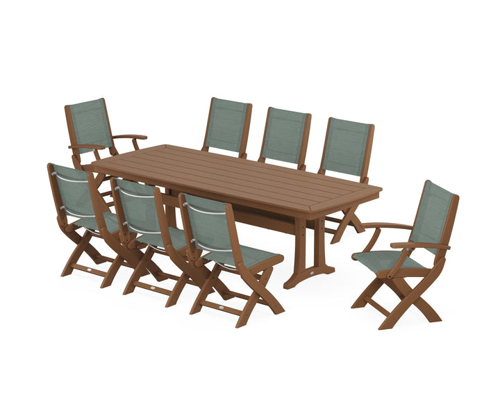 POLYWOOD® Coastal Folding 9-Piece Dining Set with Trestle Legs