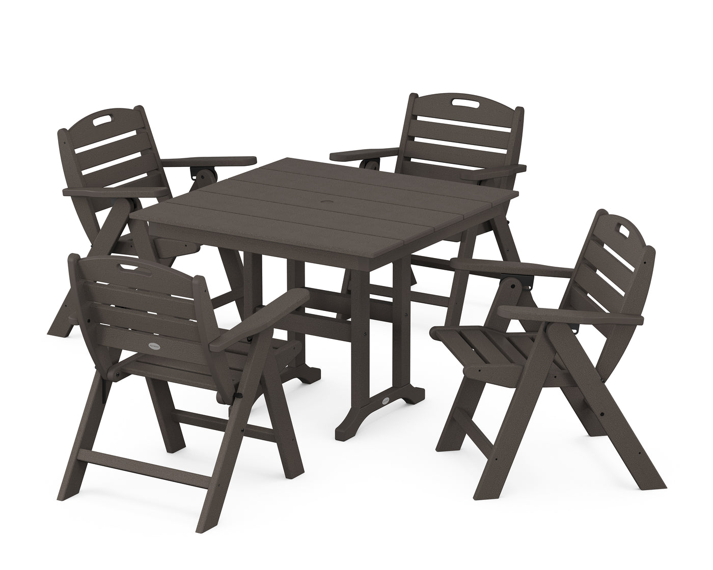 Nautical Folding Lowback Chair 5-Piece Farmhouse Dining Set