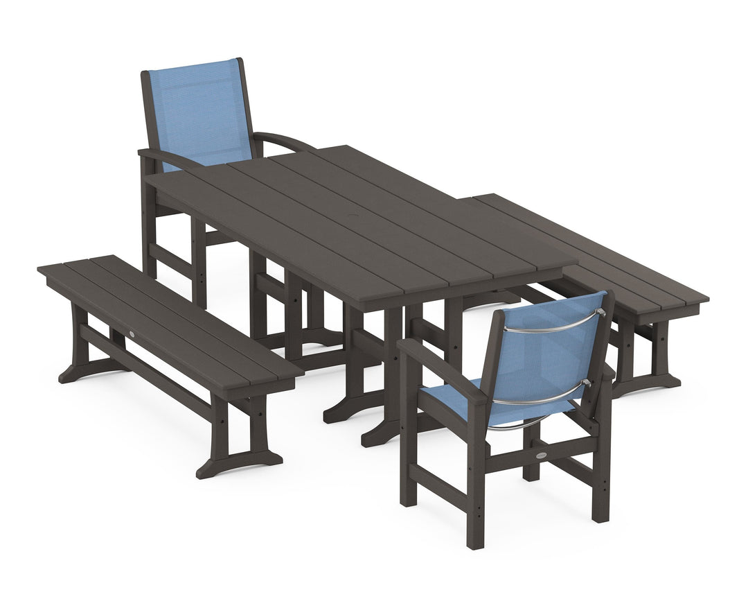 POLYWOOD® Coastal 5-Piece Farmhouse Dining Set