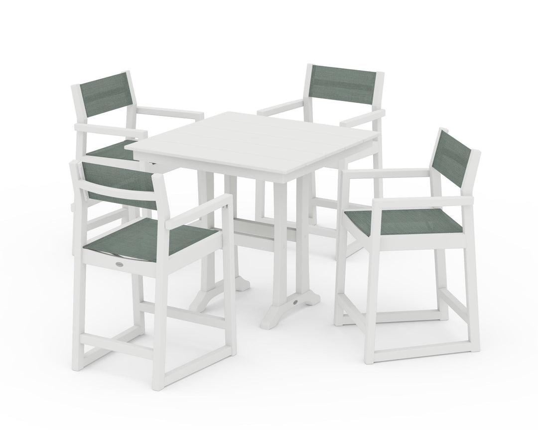 POLYWOOD® EDGE Sling Arm Chair 5-Piece Farmhouse Counter Set with Trestle Legs