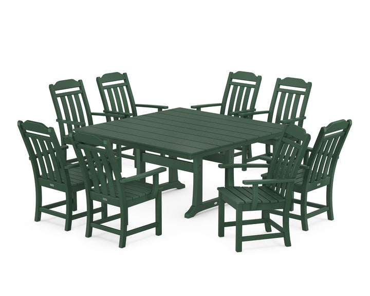 Country Living Cottage 9-Piece Square Farmhouse Dining Set with Trestle Legs