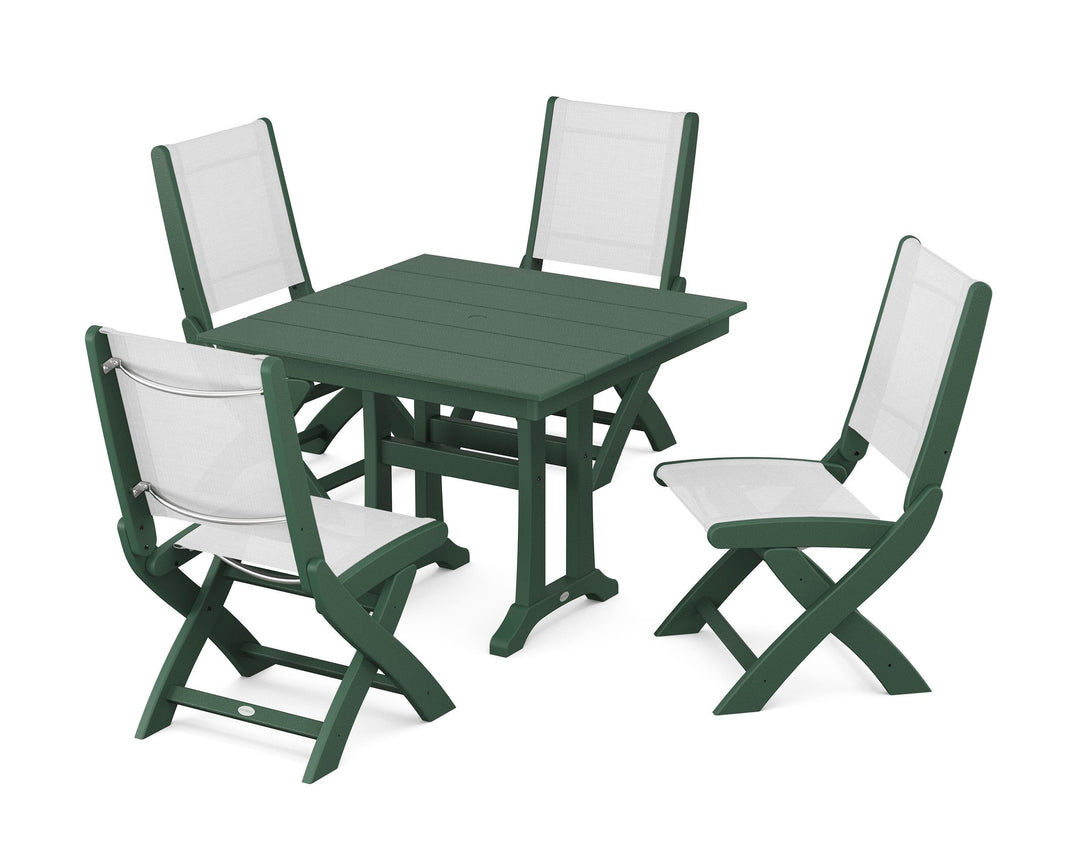 POLYWOOD® Coastal Folding Side Chair 5-Piece Farmhouse Dining Set With Trestle Legs