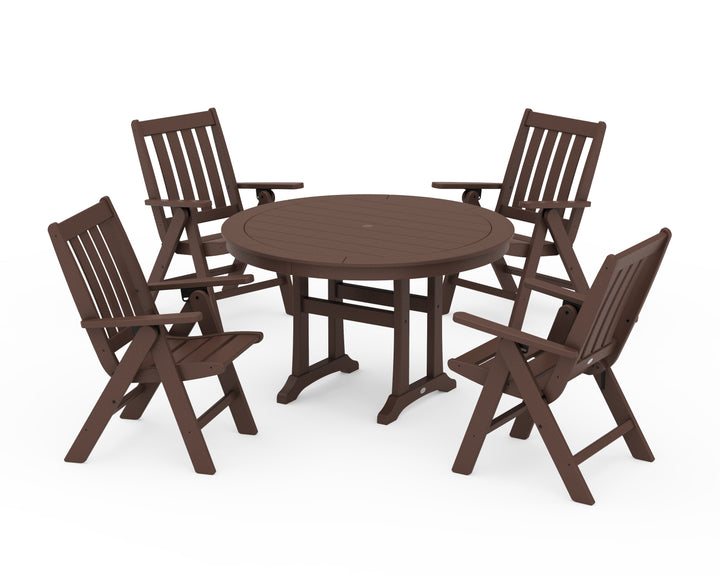 POLYWOOD® Vineyard Folding Chair 5-Piece Round Dining Set with Trestle Legs