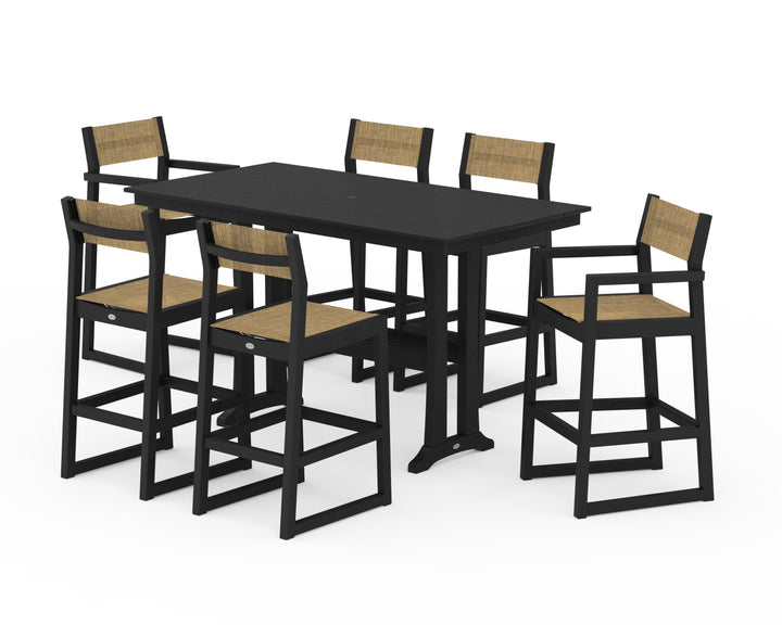 POLYWOOD® EDGE Sling 7-Piece Farmhouse Bar Set with Trestle Legs