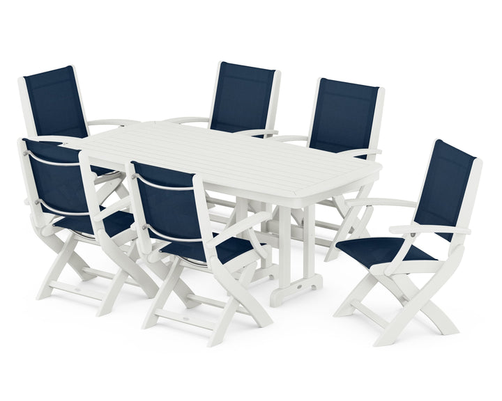 POLYWOOD® Coastal Folding Arm Chair 7-Piece Dining Set