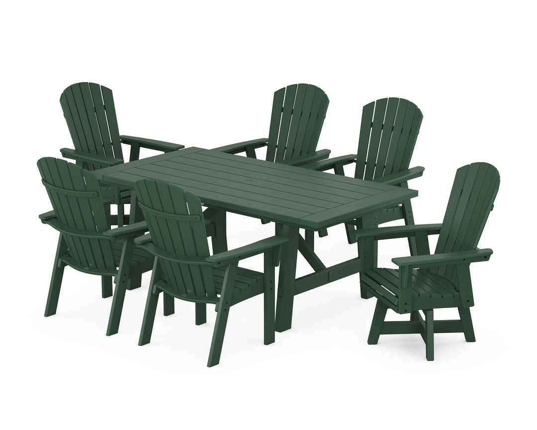 POLYWOOD® Nautical Curveback Adirondack Swivel Chair 7-Piece Rustic Farmhouse Dining Set