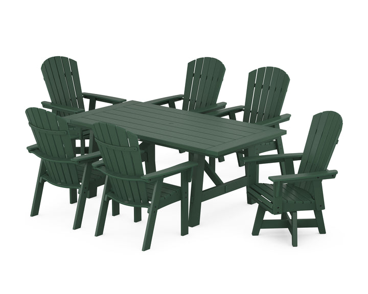 POLYWOOD® Nautical Curveback Adirondack Swivel Chair 7-Piece Rustic Farmhouse Dining Set