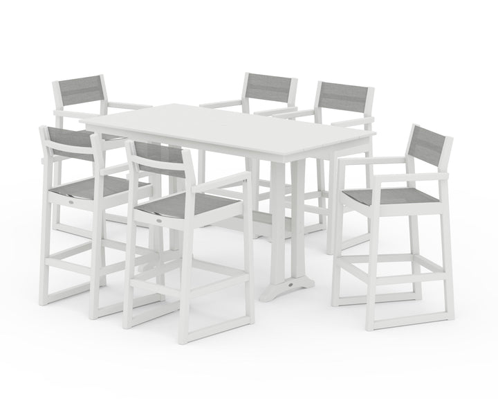 POLYWOOD® EDGE Sling Arm Chair 7-Piece Farmhouse Bar Set with Trestle Legs