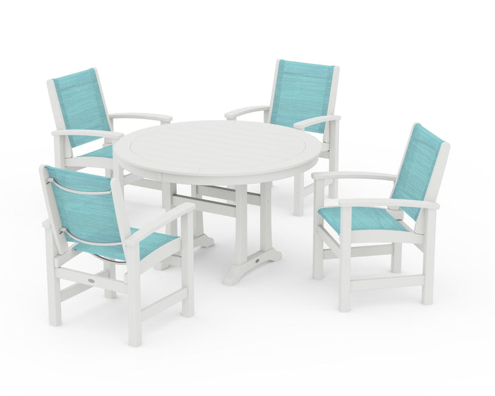 POLYWOOD® Coastal 5-Piece Round Dining Set with Trestle Legs
