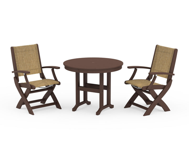 POLYWOOD® Coastal Folding Chair 3-Piece Round Dining Set