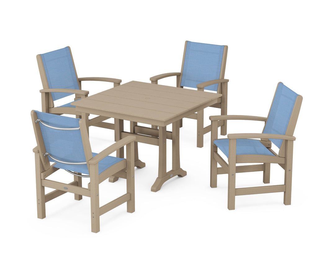 POLYWOOD® Coastal 5-Piece Farmhouse Dining Set With Trestle Legs