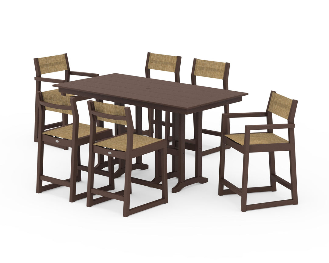 POLYWOOD® EDGE Sling 7-Piece Farmhouse Counter Set with Trestle Legs