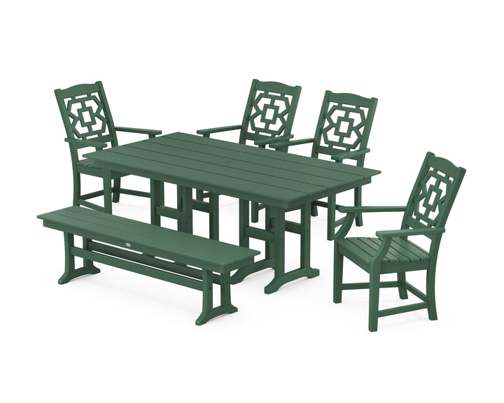 Martha Stewart by POLYWOOD® Chinoiserie 6-Piece Farmhouse Dining Set with Bench