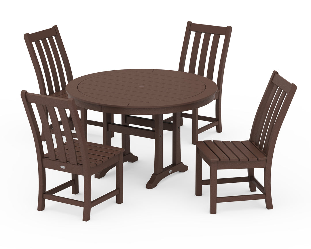 POLYWOOD® Vineyard Side Chair 5-Piece Round Dining Set With Trestle Legs