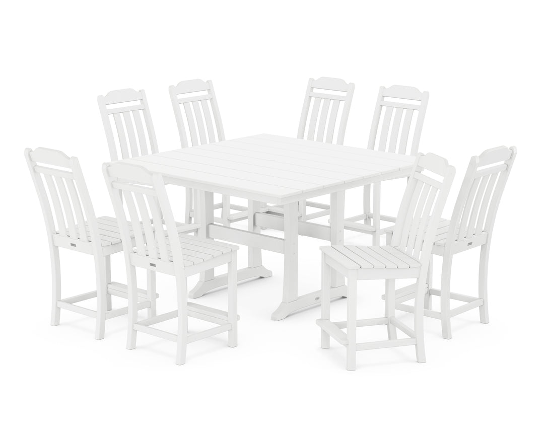 Country Living Cottage 9-Piece Square Farmhouse Side Chair Counter Set with Trestle Legs