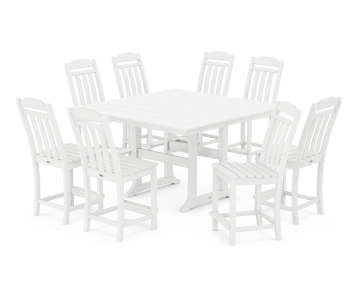 Country Living Cottage 9-Piece Square Farmhouse Side Chair Counter Set with Trestle Legs
