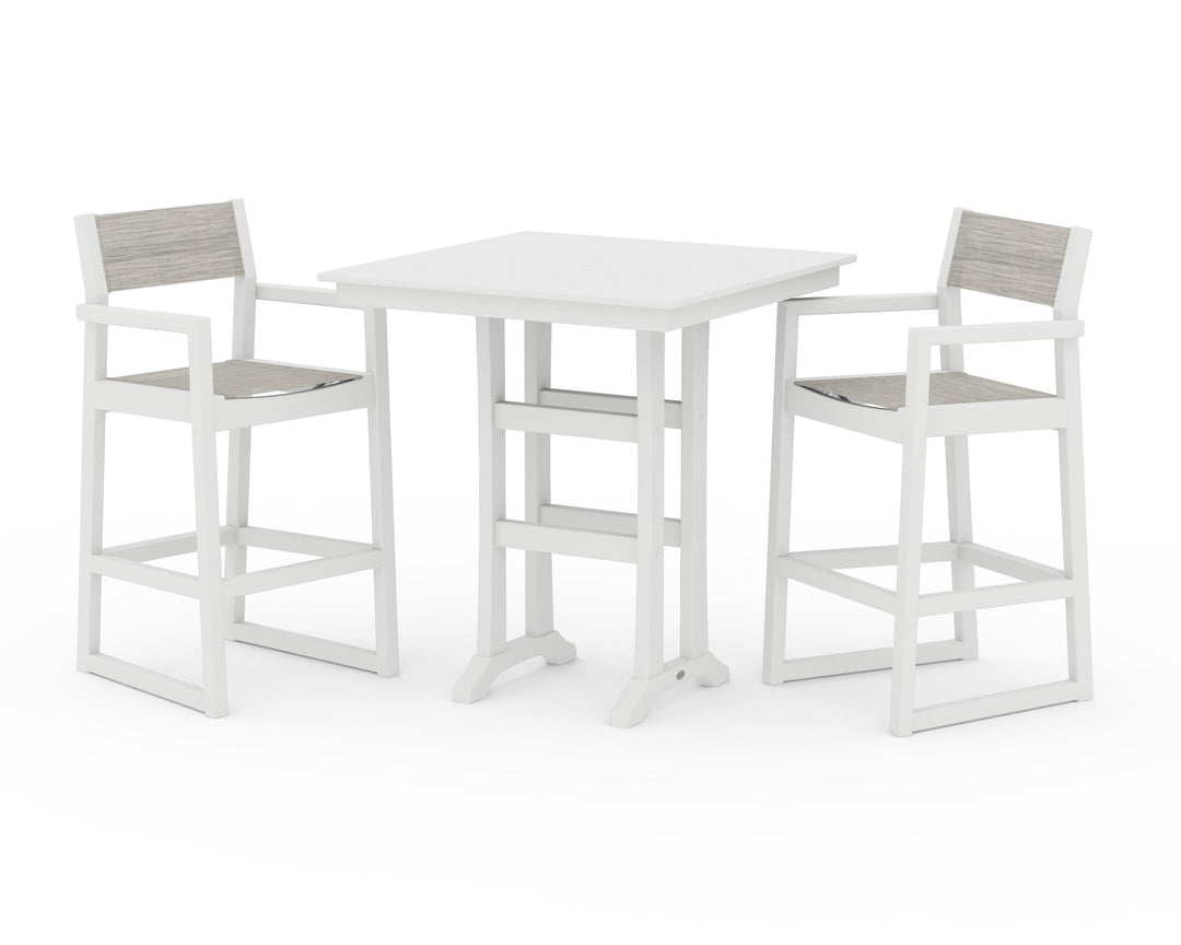 POLYWOOD® EDGE Sling Arm Chair 3-Piece Farmhouse Bar Set with Trestle Legs