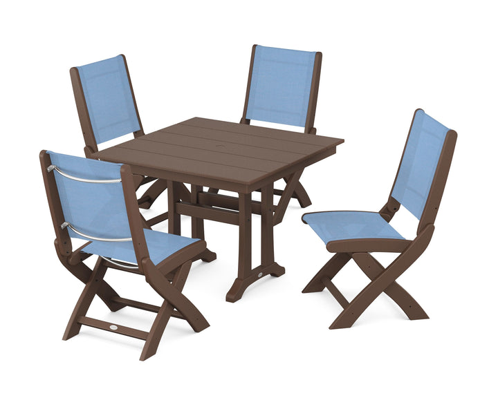POLYWOOD® Coastal Folding Side Chair 5-Piece Farmhouse Dining Set With Trestle Legs