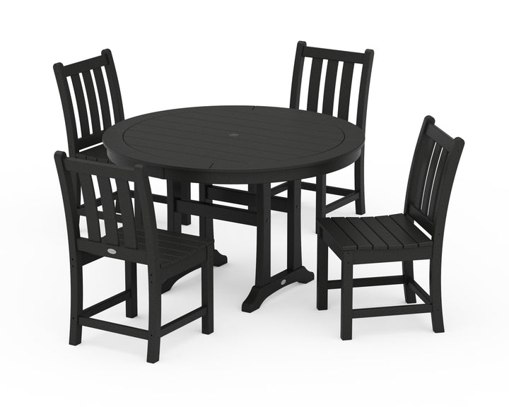 POLYWOOD® Traditional Garden Side Chair 5-Piece Round Dining Set With Trestle Legs