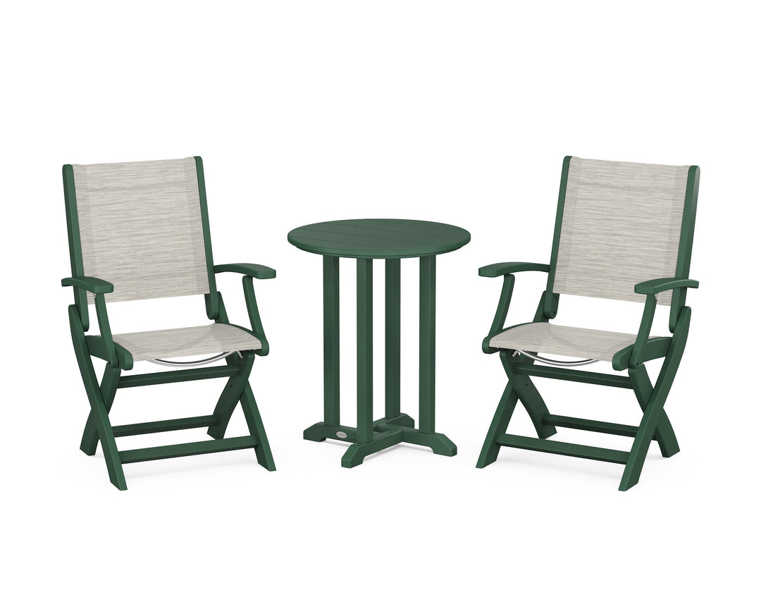 POLYWOOD® Coastal Folding 3-Piece Round Bistro Dining Set