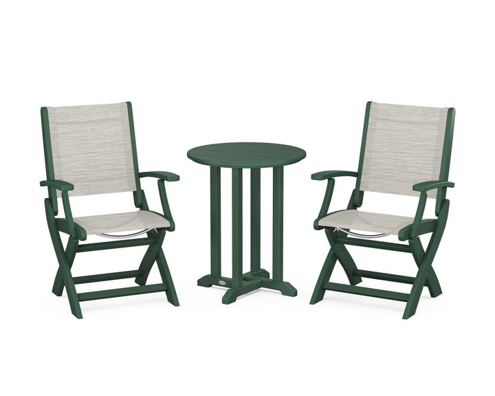 POLYWOOD® Coastal Folding 3-Piece Round Bistro Dining Set