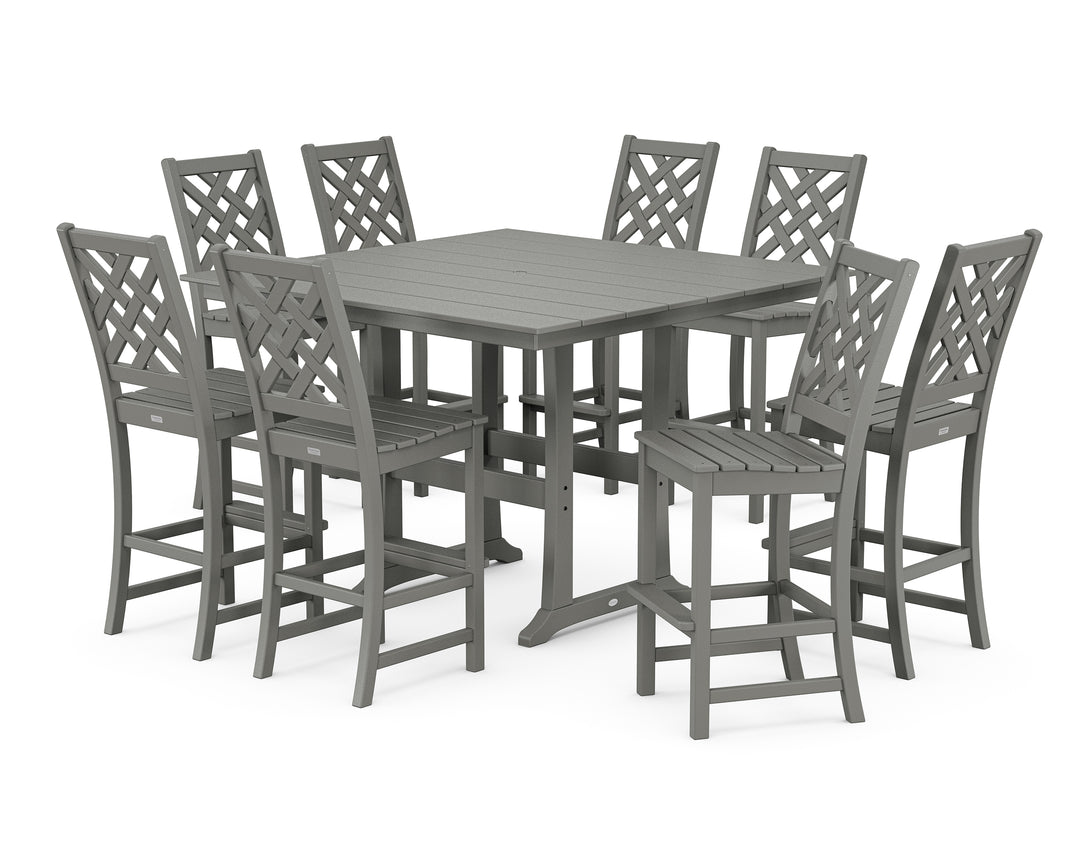 Country Living Wovendale Side Chair 9-Piece Square Farmhouse Bar Set with Trestle Legs