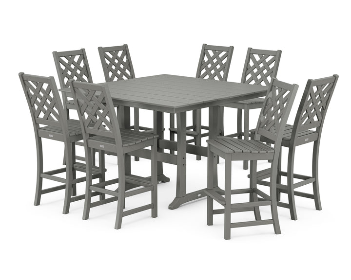 Country Living Wovendale Side Chair 9-Piece Square Farmhouse Bar Set with Trestle Legs