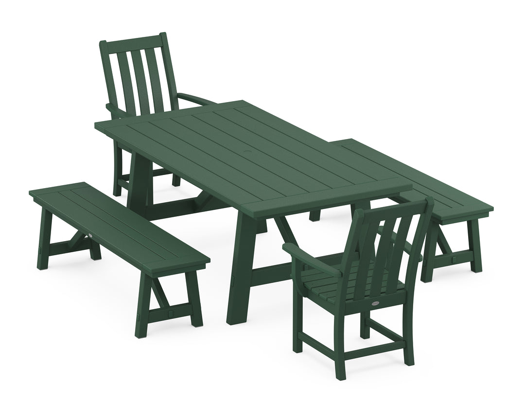 POLYWOOD® Vineyard 5-Piece Rustic Farmhouse Dining Set With Benches
