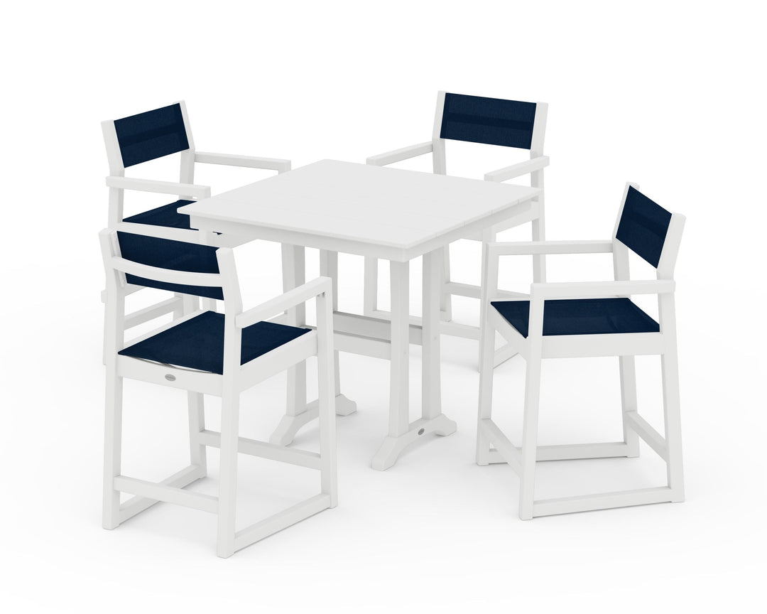 POLYWOOD® EDGE Sling Arm Chair 5-Piece Farmhouse Counter Set with Trestle Legs