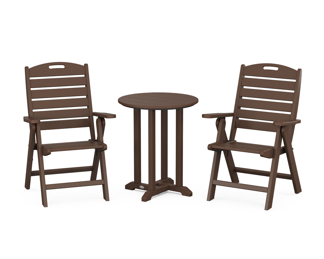 POLYWOOD® Nautical Folding Highback Chair 3-Piece Round Bistro Dining Set