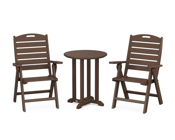 POLYWOOD® Nautical Folding Highback Chair 3-Piece Round Bistro Dining Set