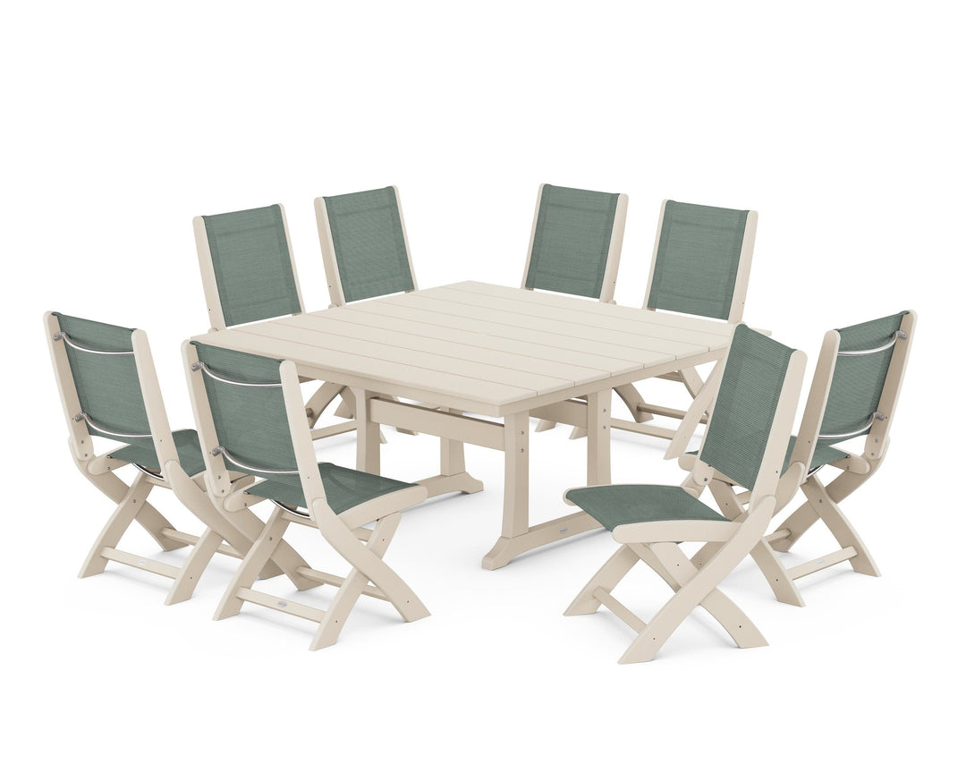 POLYWOOD® Coastal Folding Side Chair 9-Piece Farmhouse Dining Set