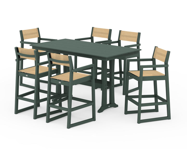 POLYWOOD® EDGE Sling Arm Chair 7-Piece Farmhouse Bar Set with Trestle Legs