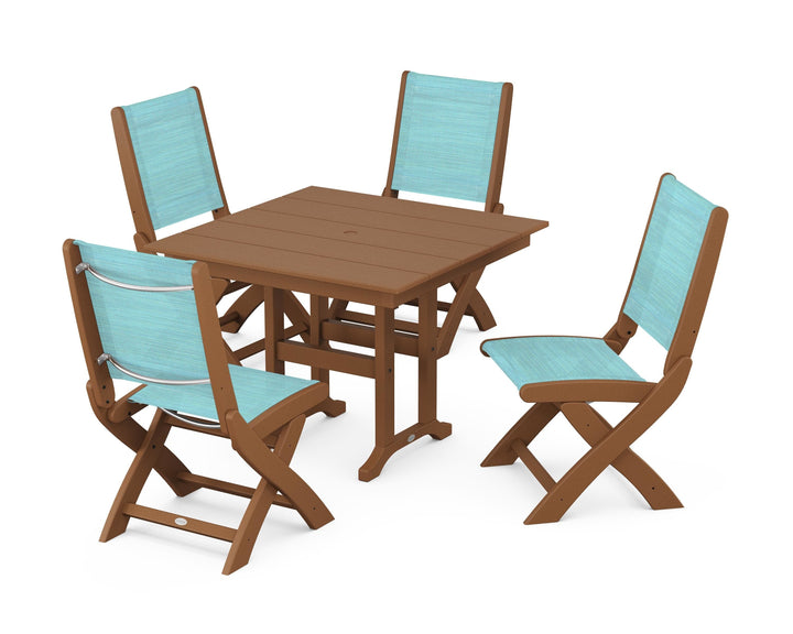 POLYWOOD® Coastal Folding Side Chair 5-Piece Farmhouse Dining Set