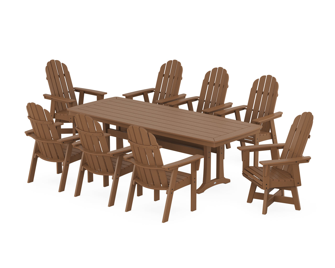 Vineyard Curveback Adirondack Swivel 9-Piece Dining Set with Trestle Legs